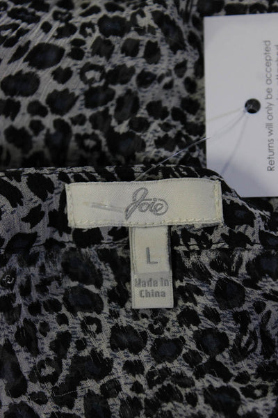Joie Womens Short Sleeve Scoop Neck Leopard SIlk Shirt White Black Size Large