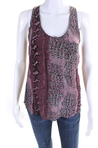 Joie Womens Scoop Neck Snakeskin Print Tank Top Blouse Gray Pink Silk Size Small