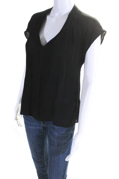 Joie Womens Short Sleeve V Neck Top Blouse Black Silk Size Small