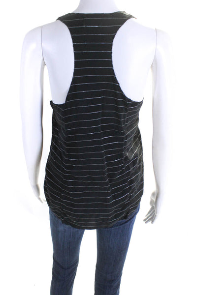 Joie Womens Metallic Stripe Scoop Neck Tank Top Blouse Black Silver Silk Small