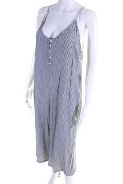 Cloth & Stone Womens Striped Crop Wide Leg Jumpsuit Gray White Size Medium