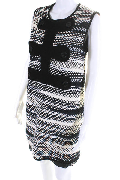 M Missoni Womens Chunky Woven Knit Sleeveless Shift Dress Black Ivory Size 8