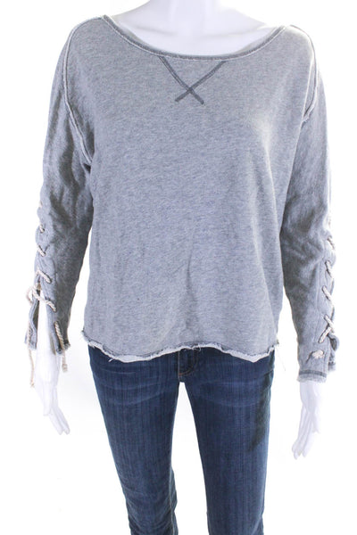 Free People Women's Round Neck Long Sleeves Lace Up Sweatshirt Gray Size S