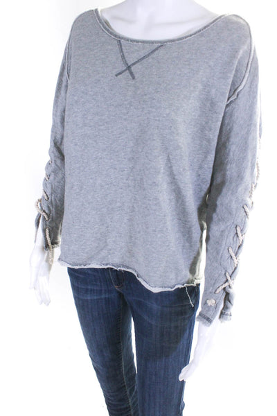 Free People Women's Round Neck Long Sleeves Lace Up Sweatshirt Gray Size S