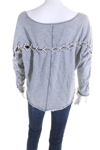 Free People Women's Round Neck Long Sleeves Lace Up Sweatshirt Gray Size S