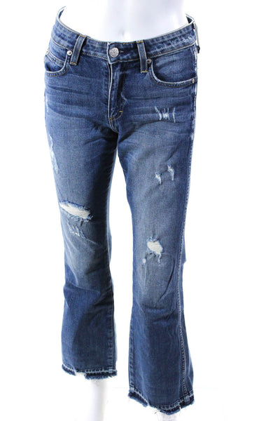 Amo Women's Mid Rise Distressed Medium Wash Bootcut Jeans Blue Size 24