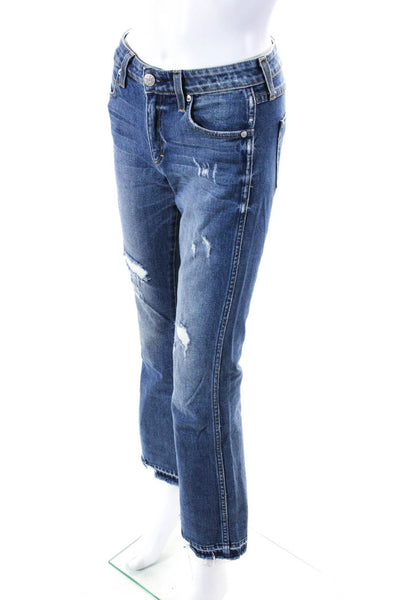 Amo Women's Mid Rise Distressed Medium Wash Bootcut Jeans Blue Size 24