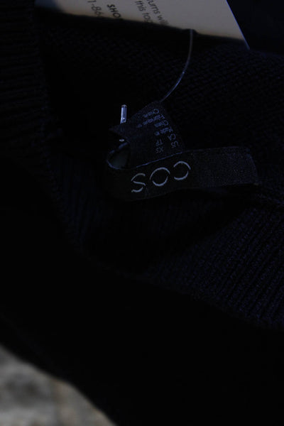 COS Women's Cotton Long Sleeve Flounce Hem Ribbed Knit Blouse Navy Size XS