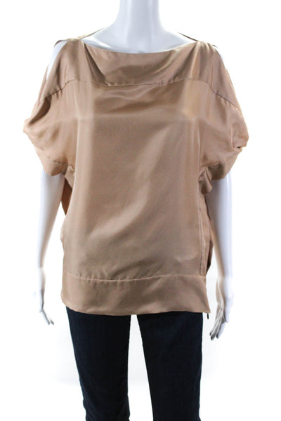 Rachel Roy Women's Silk Boat Neck Cold Shoulder Blouse Brown Size 2