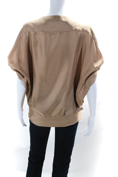 Rachel Roy Women's Silk Boat Neck Cold Shoulder Blouse Brown Size 2