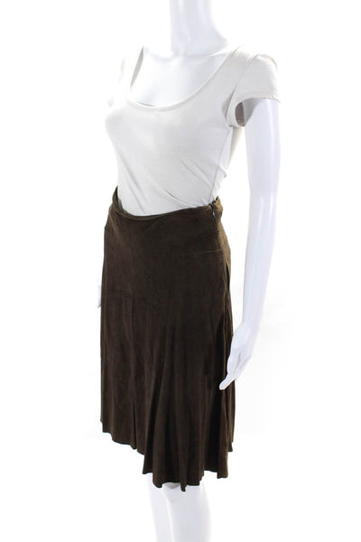 Joseph Women's Zip Closure Flare Suede Midi Skirt Brown Size S