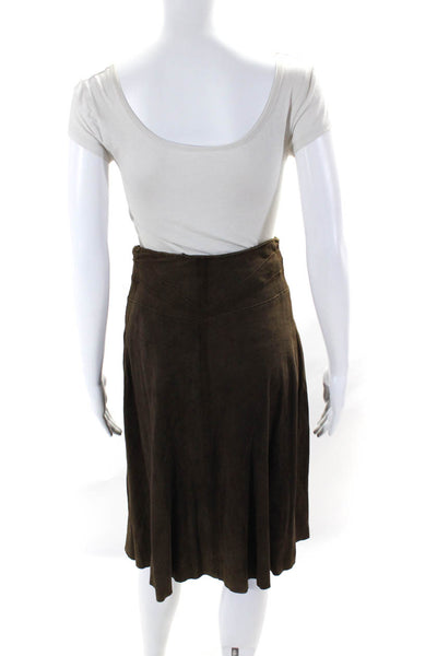 Joseph Women's Zip Closure Flare Suede Midi Skirt Brown Size S