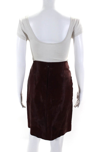 Tahari Women's Zip Closure A-Line Leather Mini Skirt Burgundy Size 2