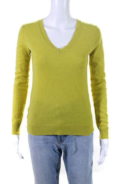 BCBGMAXAZRIA Womens Wool Thin-Knit Long Sleeve V-Neck Sweater Yellow Size 2XS