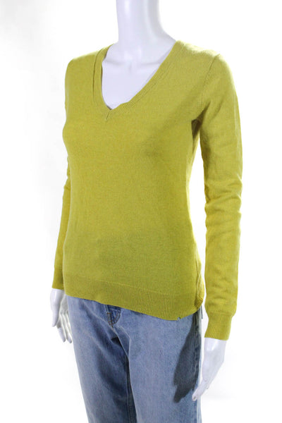 BCBGMAXAZRIA Womens Wool Thin-Knit Long Sleeve V-Neck Sweater Yellow Size 2XS