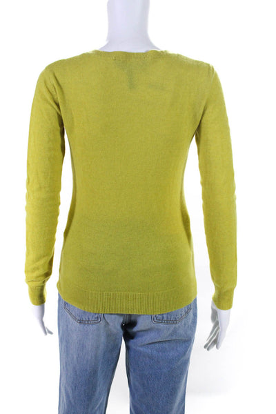 BCBGMAXAZRIA Womens Wool Thin-Knit Long Sleeve V-Neck Sweater Yellow Size 2XS