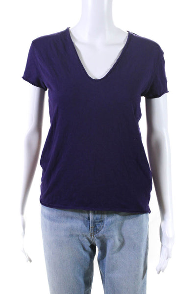 Zadig & Voltaire Womens Cotton Jersey V-Neck Short Sleeve Shirt Purple Size XS