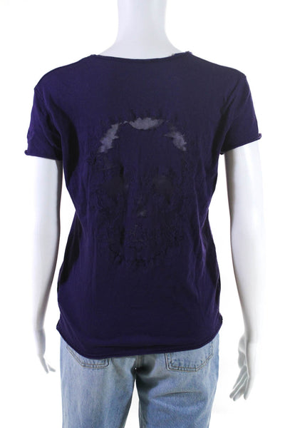Zadig & Voltaire Womens Cotton Jersey V-Neck Short Sleeve Shirt Purple Size XS