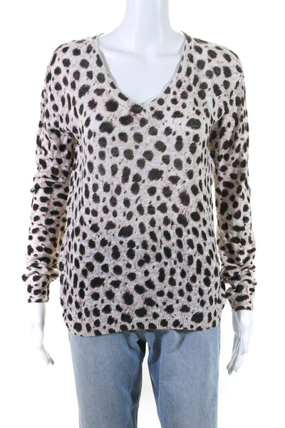 Joes Womens Cheetah Print Long Sleeve V-Neck Thin-Knit Top White Black Size L