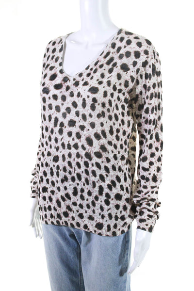 Joes Womens Cheetah Print Long Sleeve V-Neck Thin-Knit Top White Black Size L