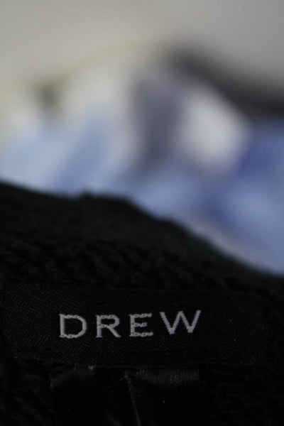 Drew Womens Fringe Terry Snap Crew Neck Jacket Navy Blue Size Petite