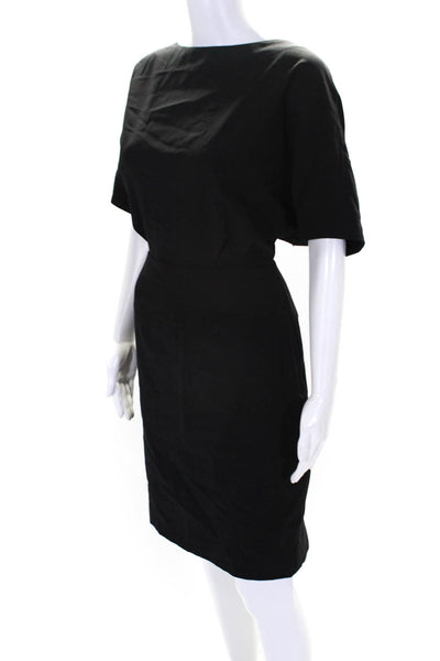 Agnona Womens Wool Boat Neck Short Sleeve Knee Length Pencil Dress Black Size 44