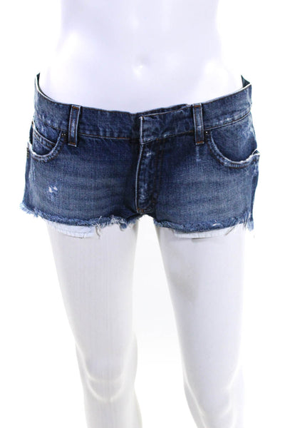 Pierre Balmain Womens Cotton Denim Distressed Cut Off Hem Hot Pants Blue Size 27