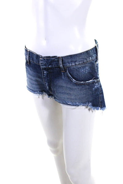 Pierre Balmain Womens Cotton Denim Distressed Cut Off Hem Hot Pants Blue Size 27