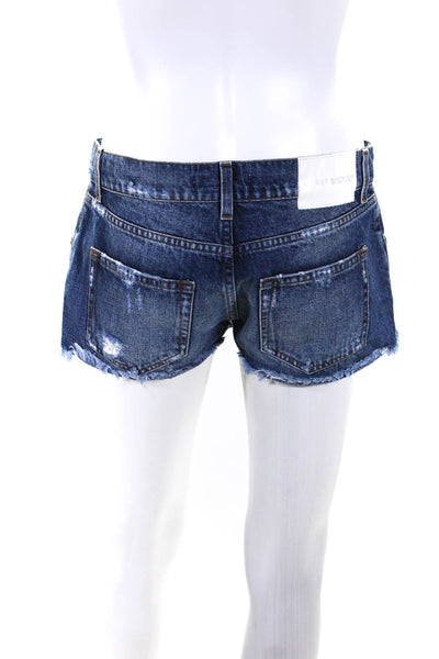 Pierre Balmain Womens Cotton Denim Distressed Cut Off Hem Hot Pants Blue Size 27