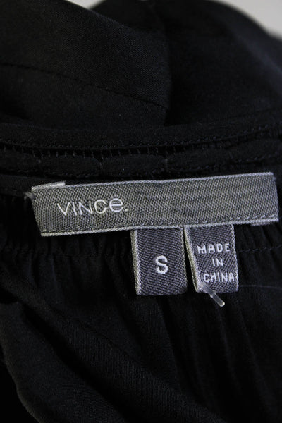Vince Womens Silk Georgette Split Hem V-Neck Long Sleeve Blouse Top Black Size S