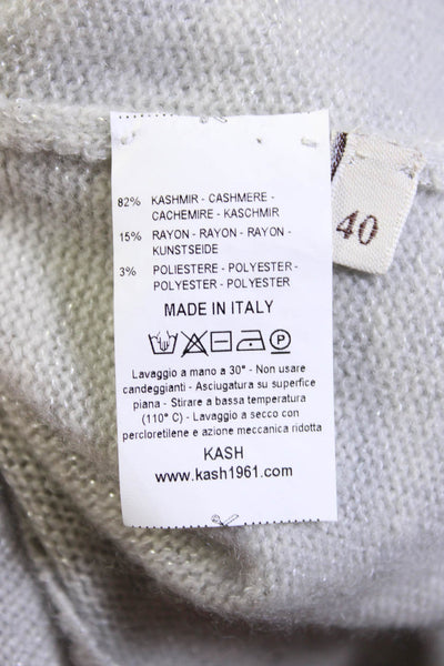 Kash Womens Cashmere Knitted V-Neck Long Sleeve Pullover Sweater Gray Size 40