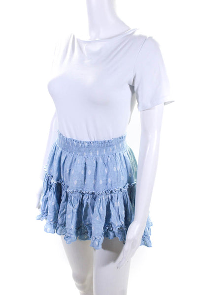 Misa Womens Elastic Waist Spotted Ruffled Tiered Short Mini Skirt Blue Size XS