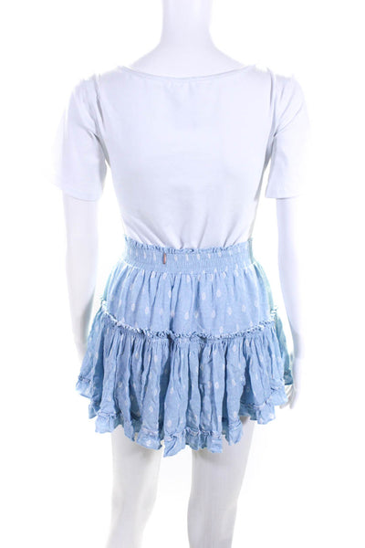 Misa Womens Elastic Waist Spotted Ruffled Tiered Short Mini Skirt Blue Size XS