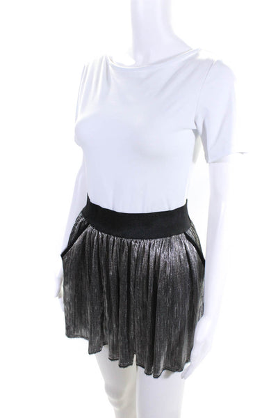 Zadig & Voltaire Womens Elastic Waist Pleated A-Line Mini Skirt Silver Size 36