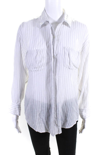 Elizabeth and James Women's Striped Button Down Shirt Gray Size S