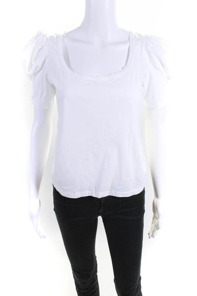 ALC Women's Scoop Neck Puff Sleeve T-Shirt White Size S