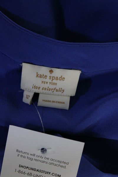 Kate Spade New York Women's Silk V Neck Sleeveless Blouse Blue Size 12
