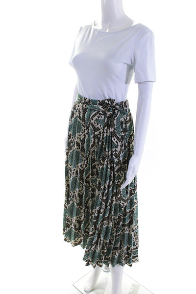 Topshop Women's Snakeskin Print Elastic Waist Midi Skirt Blue Size 6