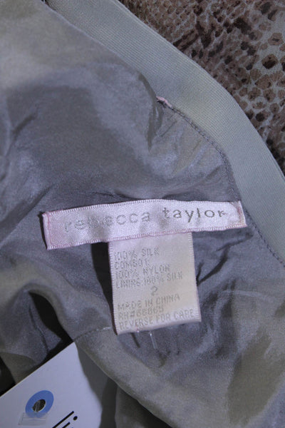 Rebecca Taylor Women's Silk Snakeskin Print Beaded Lace Trim Skirt Brown Size 2