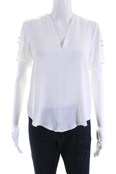 Current Air Women's Lace Trim Short Sleeve V-Neck Blouse White Size XS