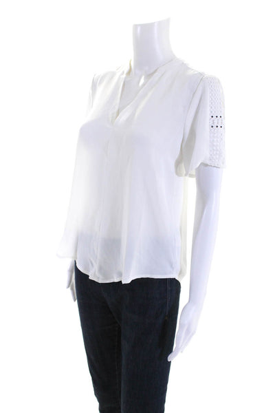 Current Air Women's Lace Trim Short Sleeve V-Neck Blouse White Size XS