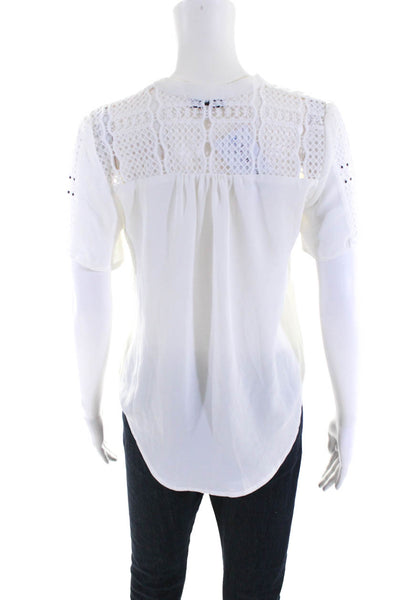 Current Air Women's Lace Trim Short Sleeve V-Neck Blouse White Size XS