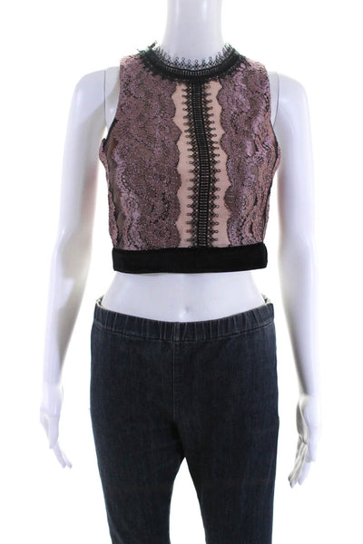 Endless Rose Women's Sleeveless Lace Velvet Trim Cropped Blouse Pink Size S