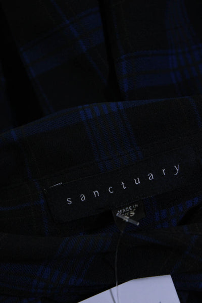 Sanctuary Women's Plaid Print Long Sleeve Button Down Blouse Blue Size XS