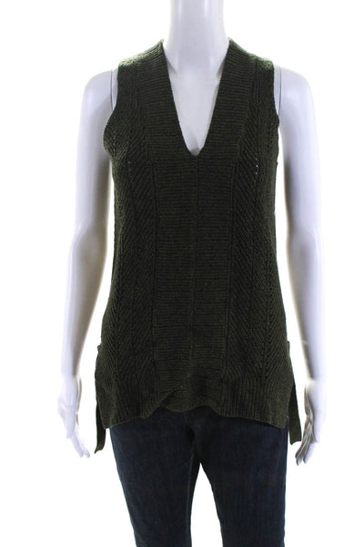 525 America Women's Cotton V-Neck Sleeveless Knit Vest Top Green Size M