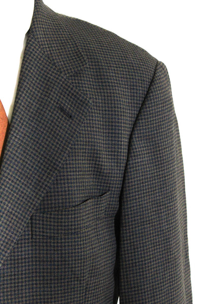 Boss Hugo Boss Mens Plaid Three Button Blazer Jacket Blue Size 40 Long