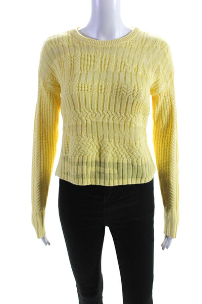 Intermix Womens Pullover Crew Neck Cable Knit Sweater Yellow Cotton Size Petite