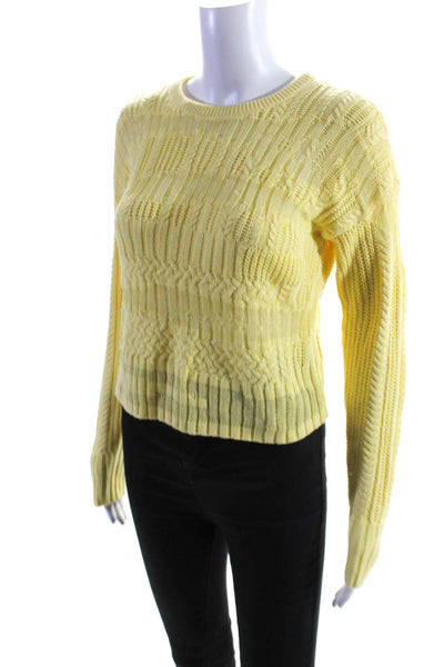 Intermix Womens Pullover Crew Neck Cable Knit Sweater Yellow Cotton Size Petite