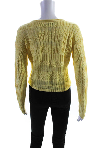 Intermix Womens Pullover Crew Neck Cable Knit Sweater Yellow Cotton Size Petite