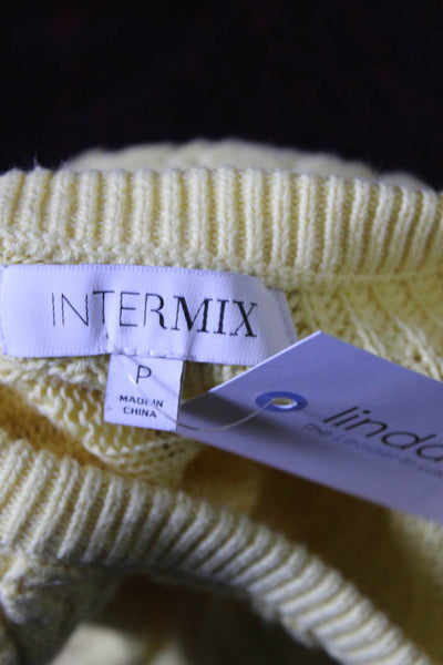 Intermix Womens Pullover Crew Neck Cable Knit Sweater Yellow Cotton Size Petite